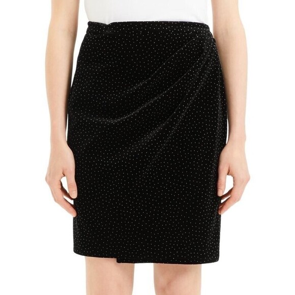 THEORY Women's Plelated Wrap Dot Velvet Mini Skirt Black Size 0 $355 NWT - Picture 1 of 10